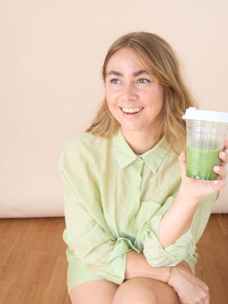 sophie biggerstaff drinking matcha as a business coach and mentor